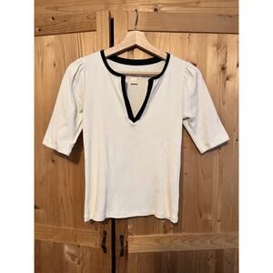Anthropologie Maeve Split Neck White Tee Size XXS